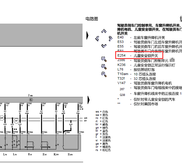 09年大众途锐儿童锁开关线路图