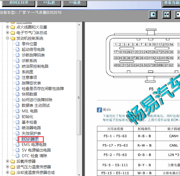 16年奔腾B30发动机针脚图