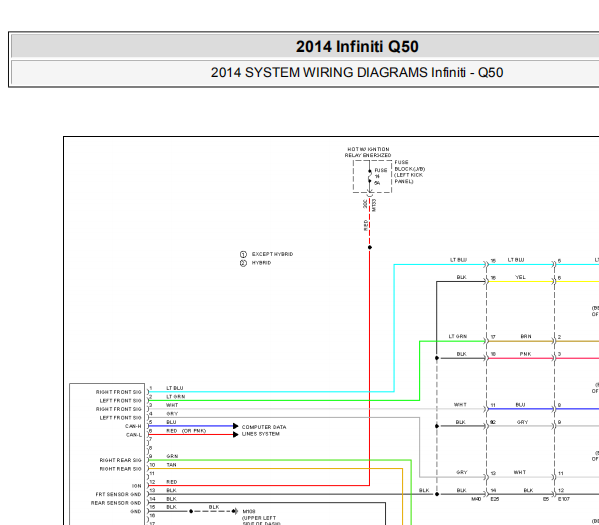 2014年英菲尼迪Q50倒车雷达电路图
