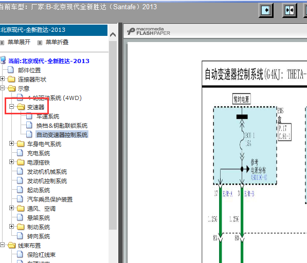 2013年现代胜达变速箱电路图