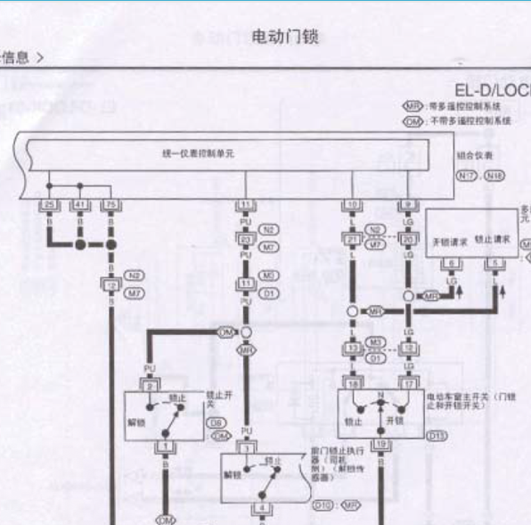 10年郑州日产NP300门锁系统线路图