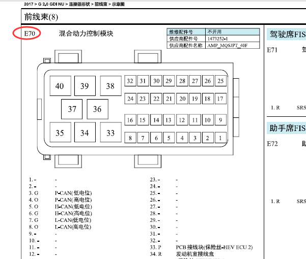 17年起亚K5混合动力E70端子图