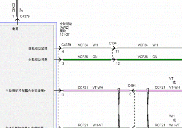 2016年长安福特锐界四驱电路图