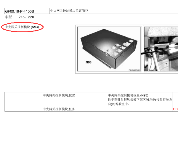 2001年奔驰S500网关模块位置