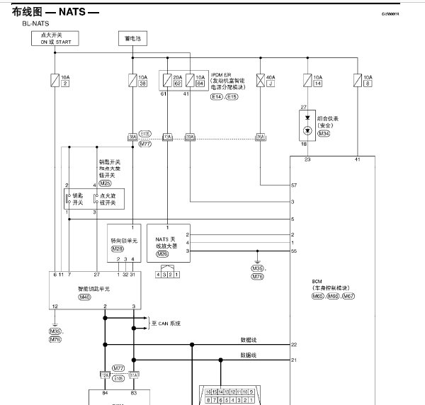 09年日产轩逸防盗线路图