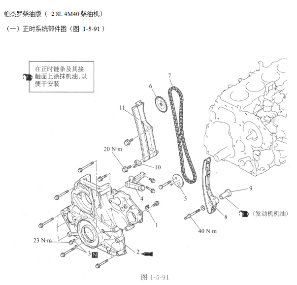 三菱帕杰罗4M40发动机正时