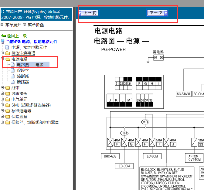 2007-2008年日产轩逸保险丝电路图