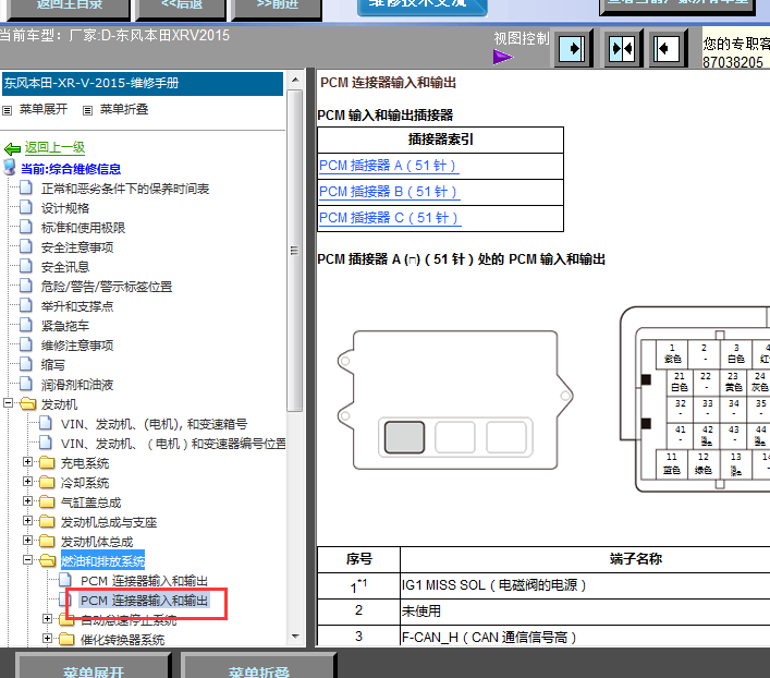 2015年本田XRV发动机针脚资料