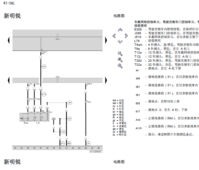 斯柯达明锐门锁线路图