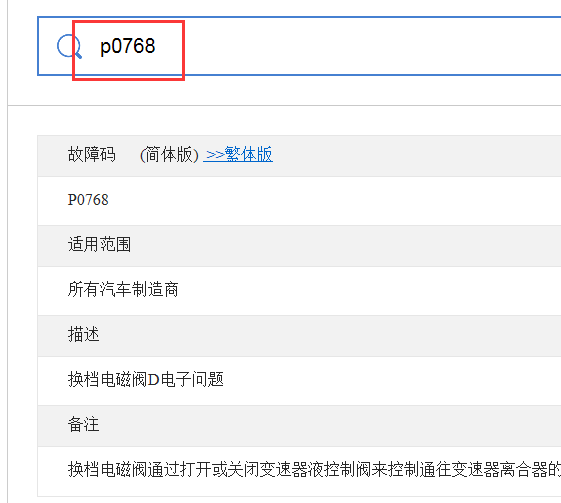 P0768故障码资料