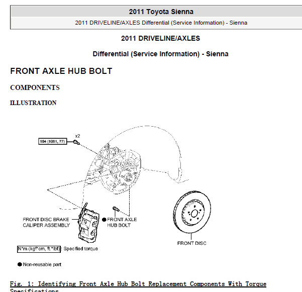11年丰田塞纳差速器维修手册