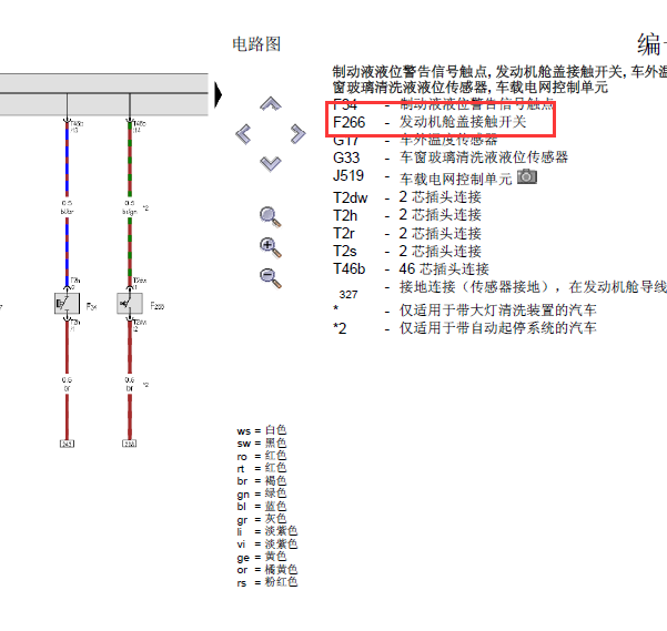 16年大众凌度机盖接触开关线路图
