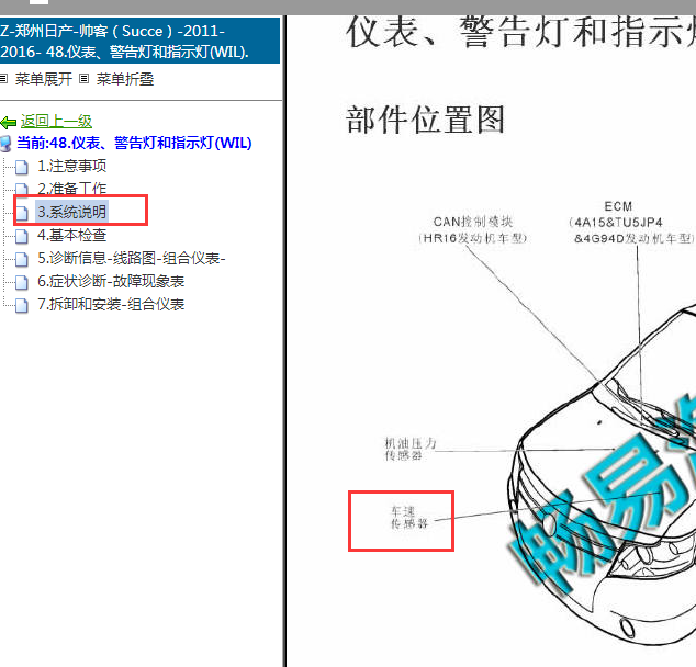 2011-2016年日产帅客车速传感器位置