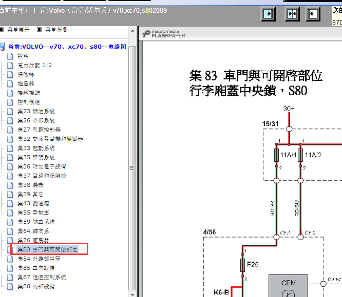 09年沃尔沃S80行李箱电路图