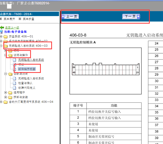 2014年众泰T600无钥匙启动模块针脚图