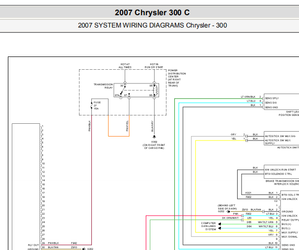 2007年克莱斯勒300C变速箱电脑电路图
