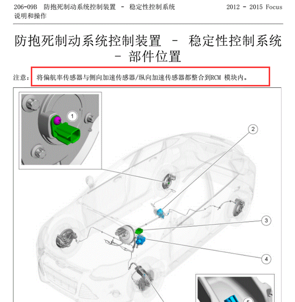 2013年福特福克斯横向加速度传感器位置
