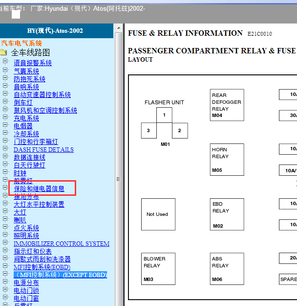 2002年现代ATOS保险丝继电器资料