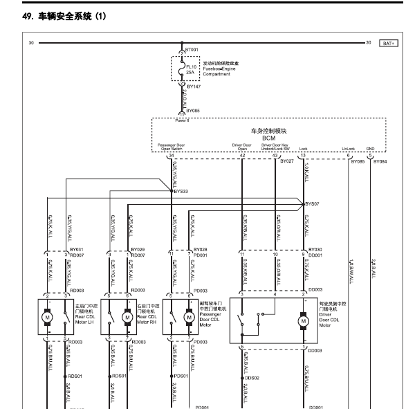 18年名爵ZS门锁线路图