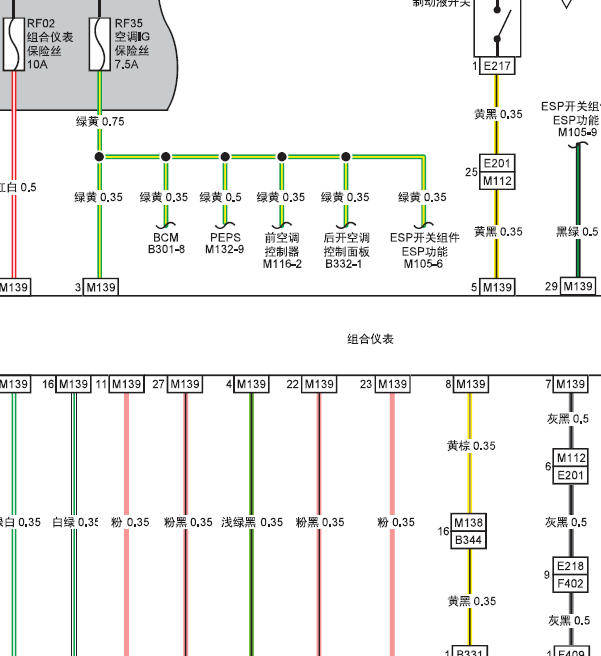 17年北汽M50F仪表线路图