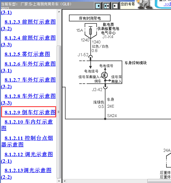 12年别克GL8倒车灯线路图