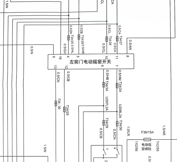 中华尊驰车窗升降线路图