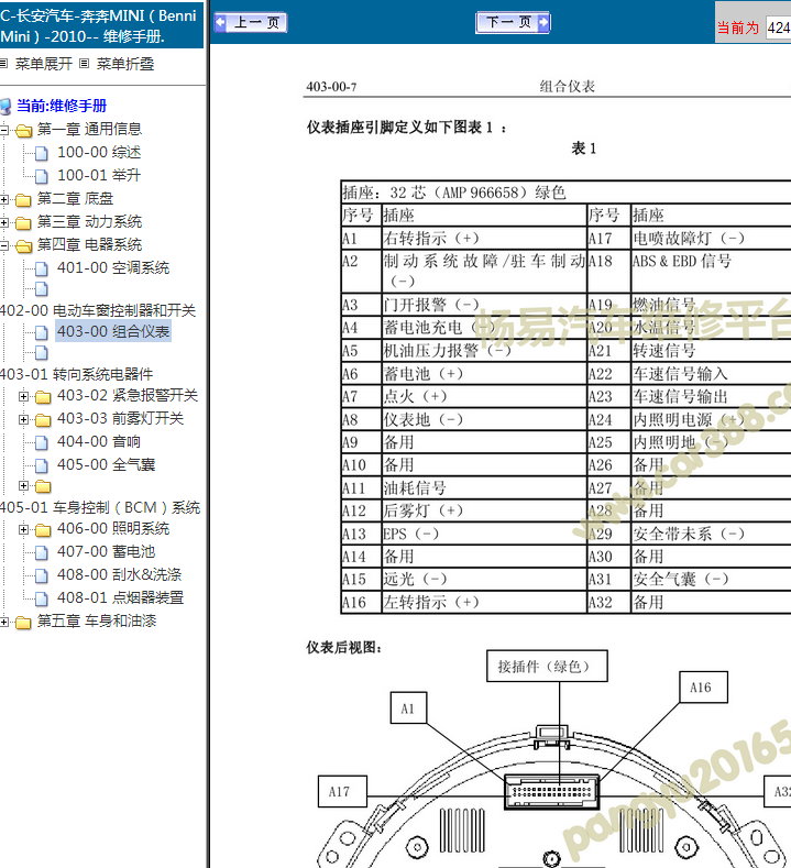 10年长安奔奔仪表针脚资料