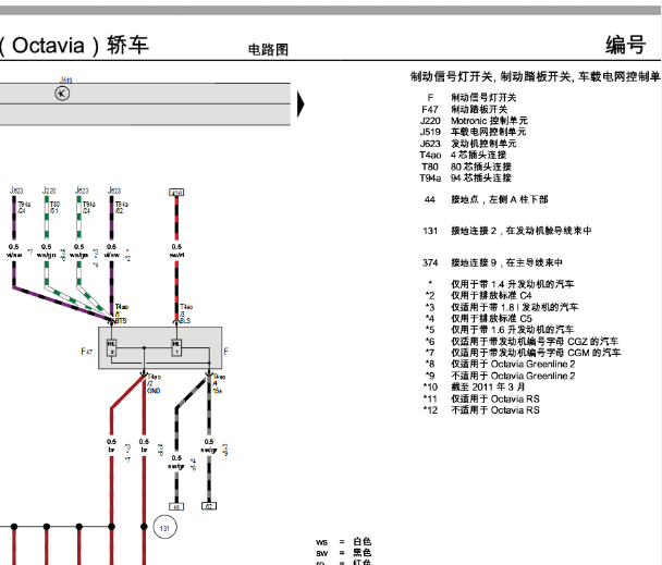 2012年斯柯达明锐斯柯达明锐刹车开关电路图
