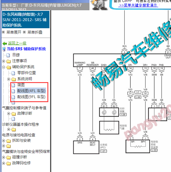 2011-2012年纳智捷大7 气囊电路图