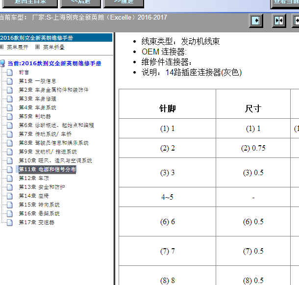 16年别克全新英朗变速箱针脚定义