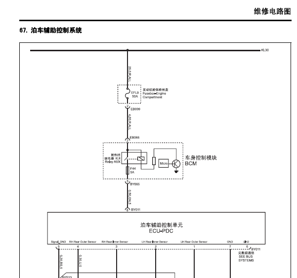 12年荣威550倒车雷达线路图