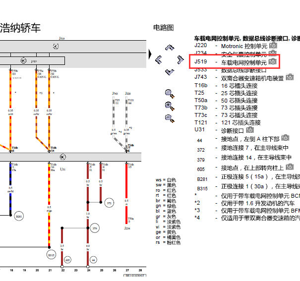 16年大众桑塔纳J519线路图