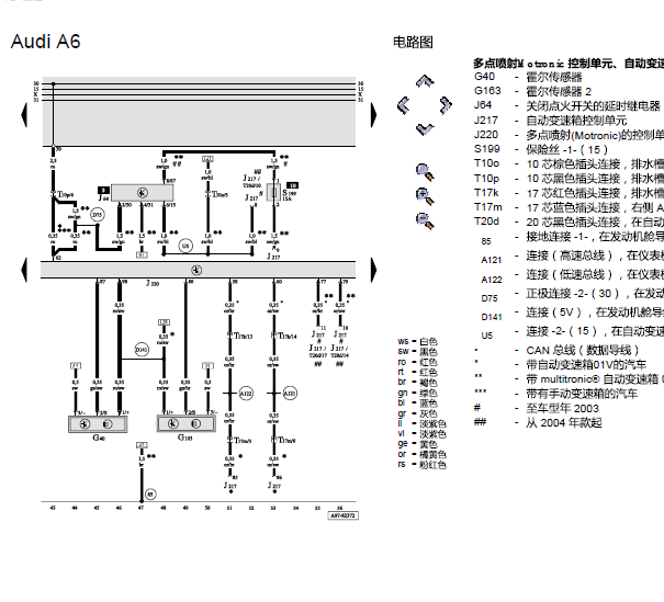 2003年奥迪A6发动机线路图