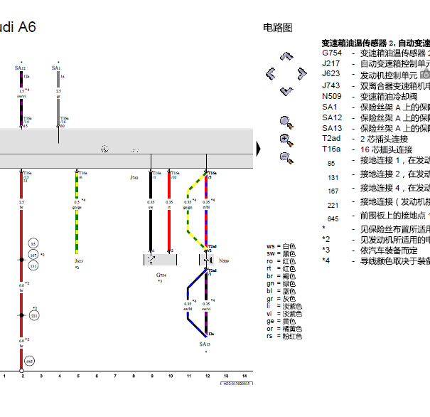 16年奥迪A6 7档变速箱线路图