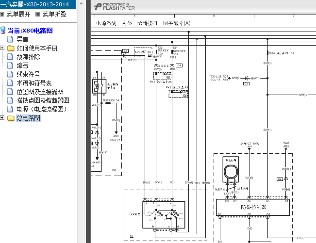 2014年一汽奔腾X80防盗电路图