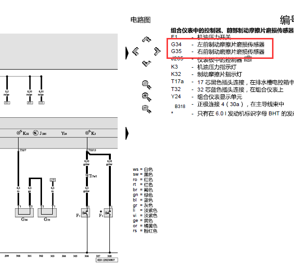 10年奥迪A8L制动摩擦感器线路图