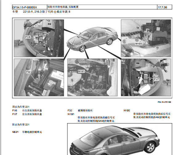 2005年奔驰S350保险丝继电器资料