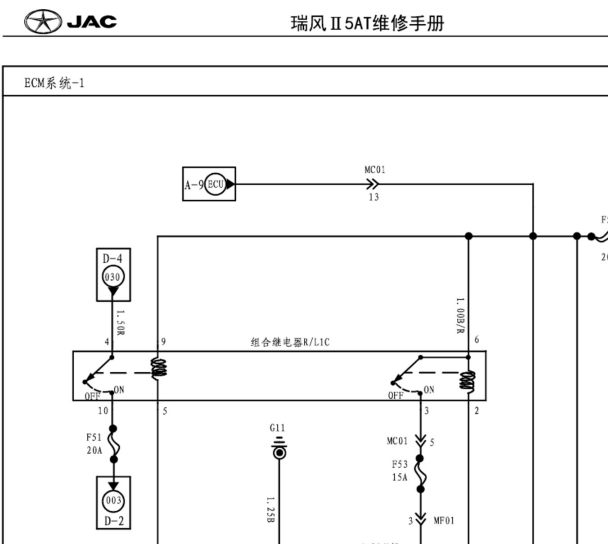 2013-2018年江淮瑞风M5发动机电路图