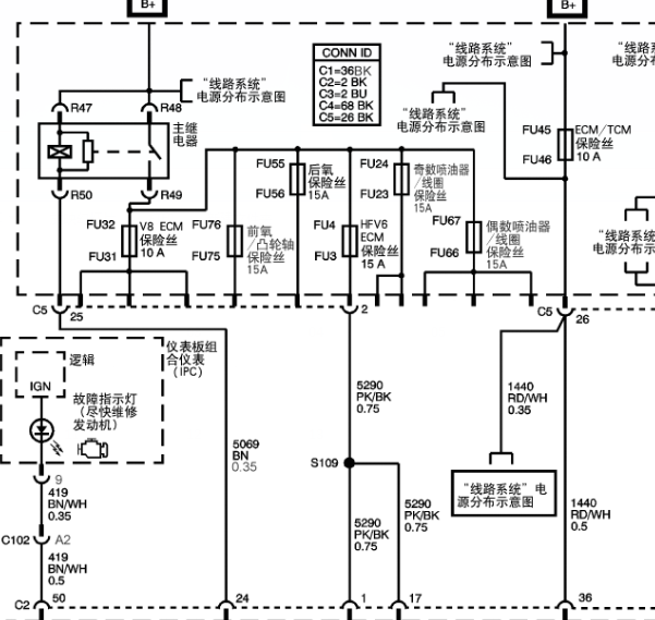 07年凯迪拉克SLS发动机线路图