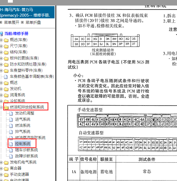 2005年海马普力马发动机针脚
