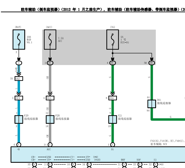 2008年丰田酷路泽倒车雷达电路图