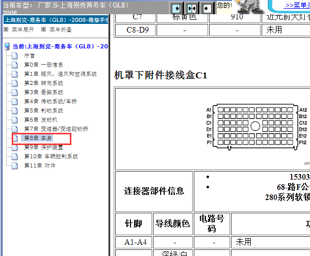 2008年别克GL8机舱保险盒针脚资料