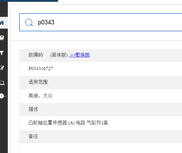 大众奥迪P0343/P0341故障码