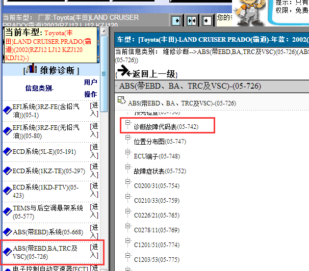 2002年丰田霸道普拉多ABS故障码资料