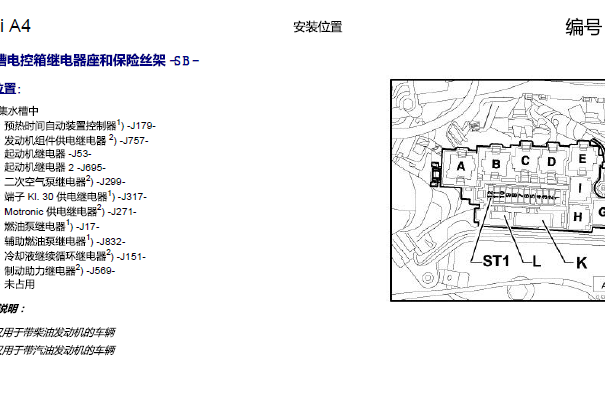 2010年奥迪A4继电器资料