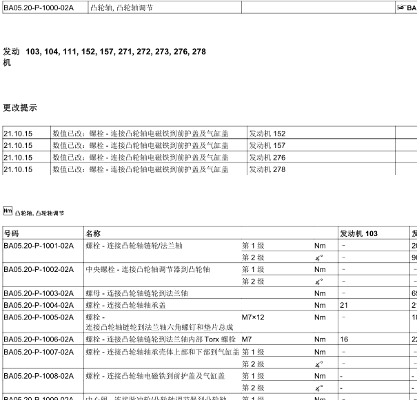 2014年奔驰ML400发动机各部位拧紧力矩