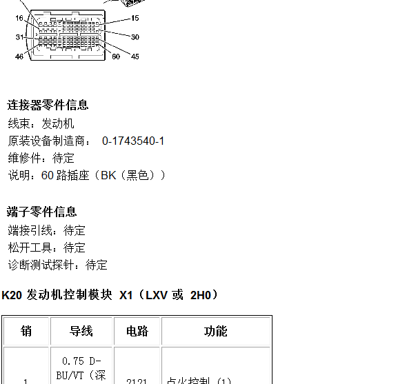 2010年雪佛兰科鲁兹发动机针脚资料