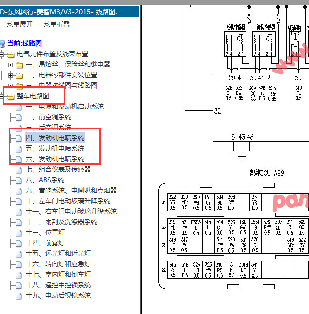 2015年东风风行菱智M3发动机针脚资料