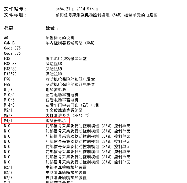 2016年奔驰R320雨刷电机电路图