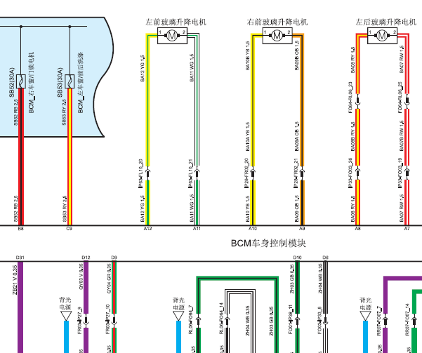 2018年众泰T600车窗电路图